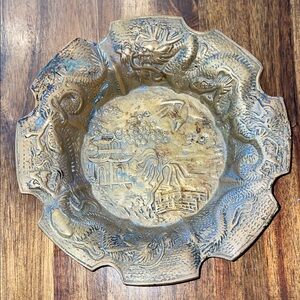 Vintage Brass Asian Dragon Trinket Dish